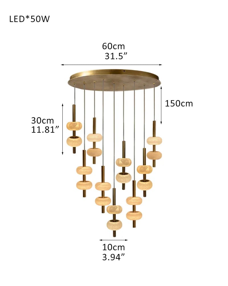 Villa Series Ethereal Pendant Light | Cluster Natural White Spanish Alabaster, Timeless Black Brass finish for Modern Kitchen Islands and Dining Areas 9-Light-L10*H30CM L3.9"*H11.8" White + Brass Modern Pendant lamp