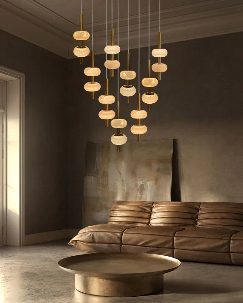 Villa Series Ethereal Pendant Light | Cluster Natural White Spanish Alabaster, Timeless Black Brass finish for Modern Kitchen Islands and Dining Areas Modern Pendant lamp