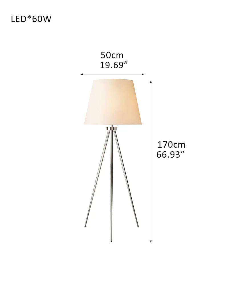 LightsStory Series Geometric Floor Lamp | Tripod Textured linen shade with sturdy metal construction, Polished brass, black, and silver finish for Living rooms, reading nooks, and office spaces D50*H170CM D19.69"*H66.93" Silver + White American standing floor lamp
