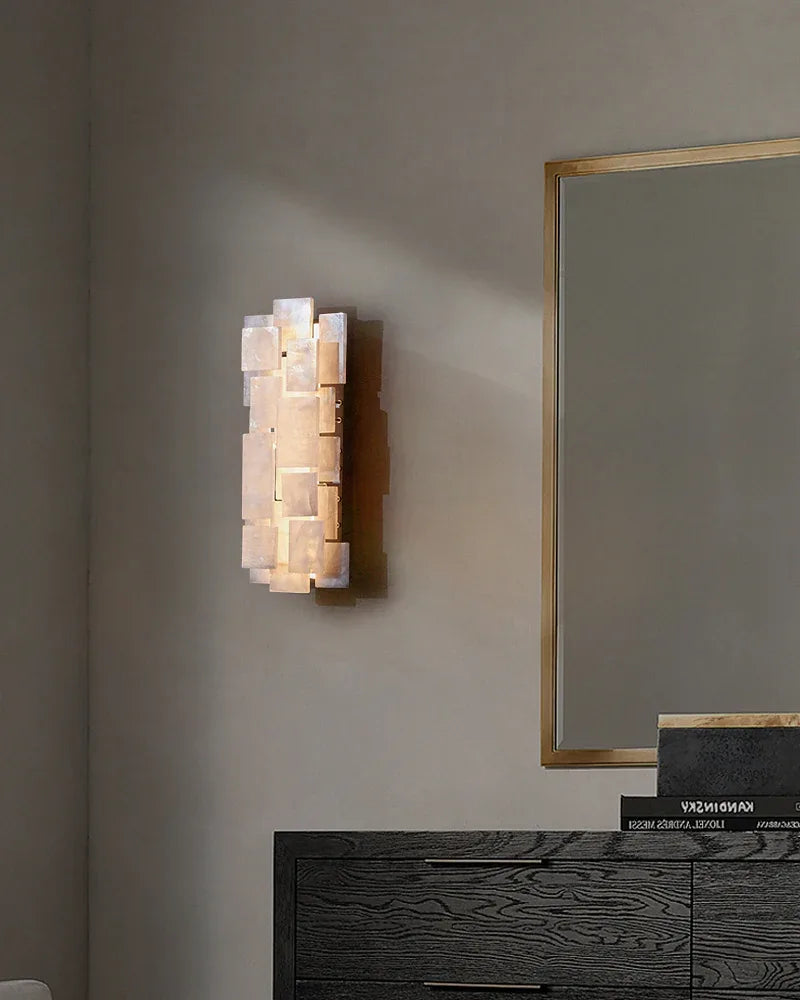Frozen Calcite Crystal Wall Sconce | 27" Square Bedside & Corridor Lighting 15W Flush Mounted Wall Sconce Lamp