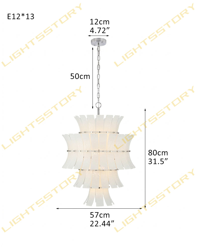 Ghiaccio Glass Ethereal White Multi Tiered Waterfall Chandelier - Heritage Brass Trim - Living Room & Dining Room