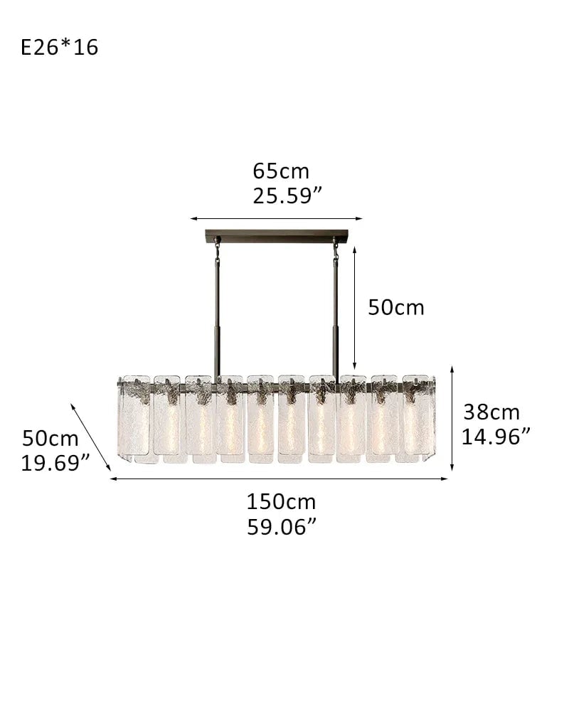 Winchester Series Geometric Chandelier | Linear Handcrafted Rippled Glass Panels, Minimalist Metal Frame for Kitchen Islands and Dining Areas 16-light-L150*W50*H38CM L59.06*W19.69"*H14.96" Black + Clear Glass American chandelier