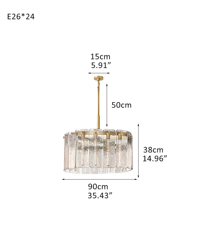 Winchester Series Geometric Chandelier | Round Handcrafted Rippled Cast Glass Panels, Lacquered Burnished Brass and Black for Modern Dining Rooms and Living Spaces 24-light-D90*H38CM D35.43"*H14.96" Brass + Clear Glass American chandelier