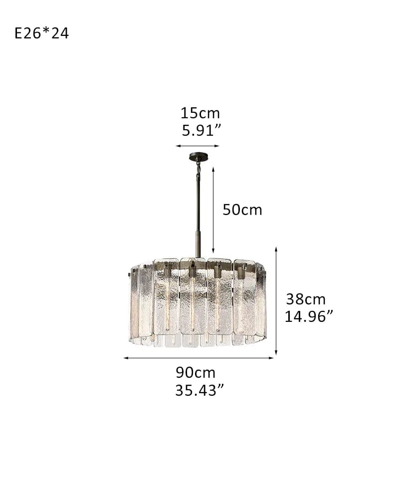 Winchester Series Geometric Chandelier | Round Handcrafted Rippled Cast Glass Panels, Lacquered Burnished Brass and Black for Modern Dining Rooms and Living Spaces 24-light-D90*H38CM D35.43"*H14.96" Black + Clear Glass American chandelier