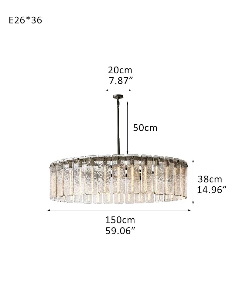 Winchester Series Geometric Chandelier | Round Handcrafted Rippled Cast Glass Panels, Lacquered Burnished Brass and Black for Modern Dining Rooms and Living Spaces 36-light-D150*H38CM D59.06"*H14.96" Black + Clear Glass American chandelier