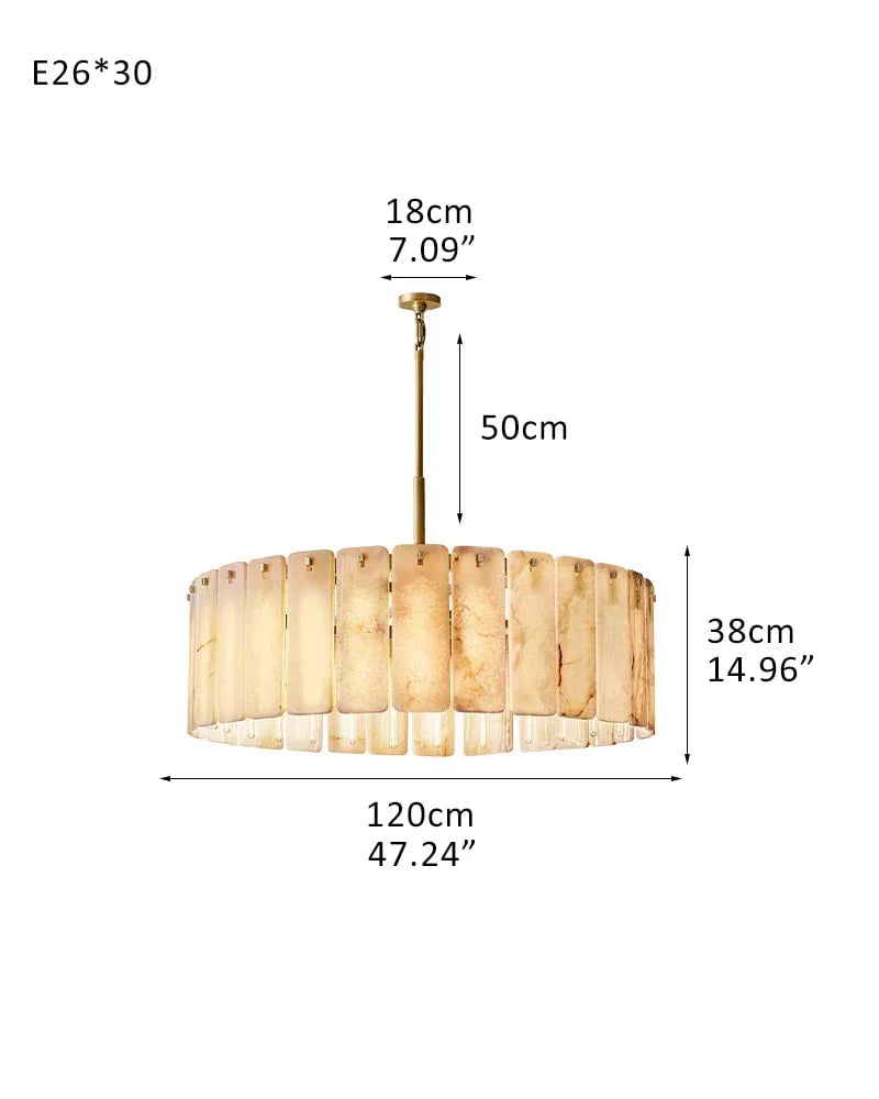 Winchester Series Geometric Chandelier | Round Handcrafted Solid Onyx Panels, Lacquered Burnished Brass for Modern Living Rooms and Dining Areas 30-light-D120*H38CM D47.3"*H14.96" Brass American chandelier