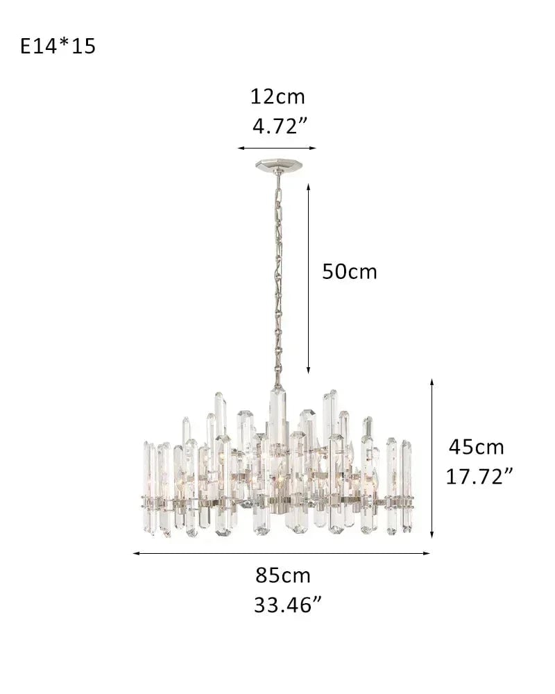 Zermatt Series Grand Chandelier | K9 Crystal Solid brass frame with premium K9 crystals, Copper finish for Grand Foyers and Dining Rooms D85*H45CM D33.46“*H17.72" Chrome American chandelier