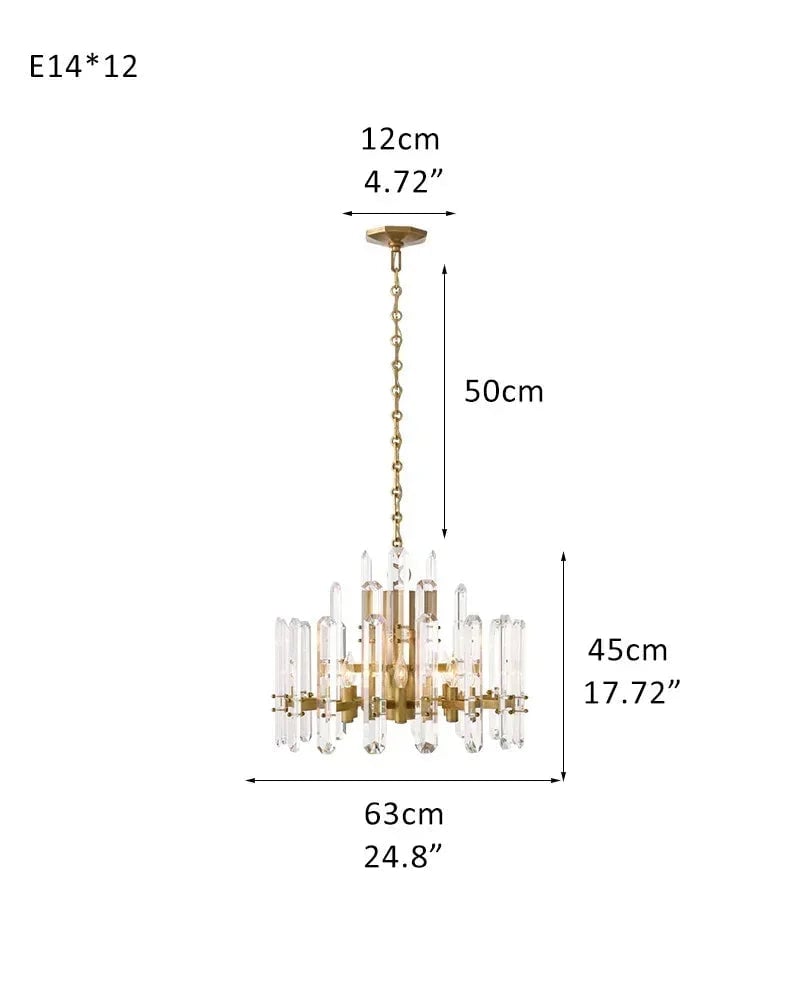 Zermatt Series Grand Chandelier | K9 Crystal Solid brass frame with premium K9 crystals, Copper finish for Grand Foyers and Dining Rooms D63*H45CM D24.8“*H17.72" Brass American chandelier