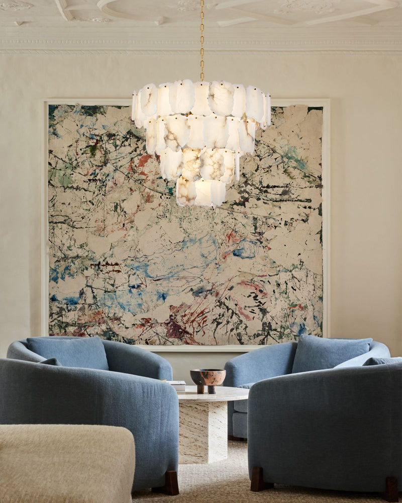 Alabaster Marble 2-Tier Cluster Chandelier for Dining – Vintage-Modern, Antique Brass Finish - LightsStory Chandeliers & Crystal Lighting - USA