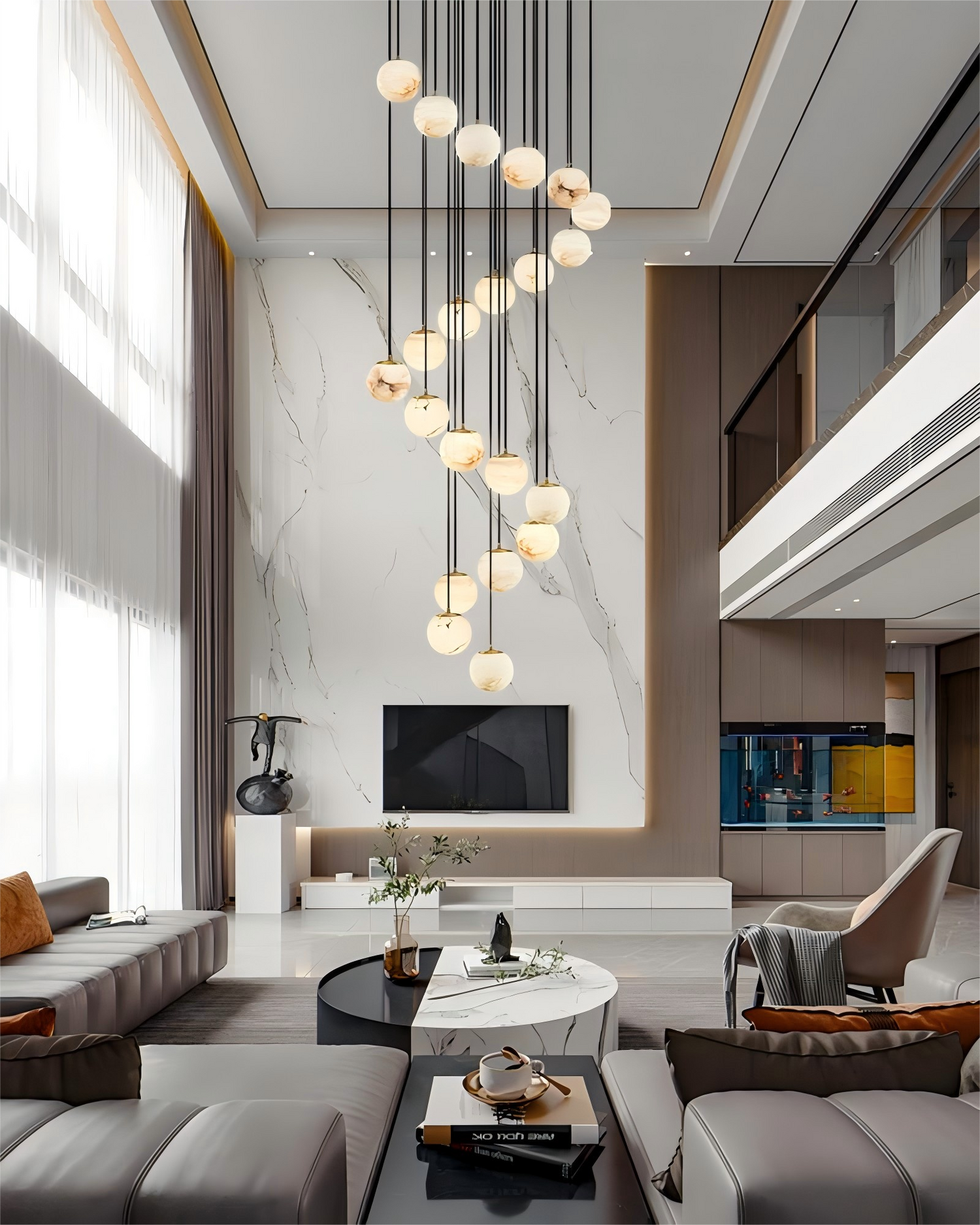 Alabaster Stone 9-Light Cluster Chandelier for Kitchen Island – Organic Modern, Brass, Mineral Series - LightsStory Chandeliers & Crystal Lighting - USA
