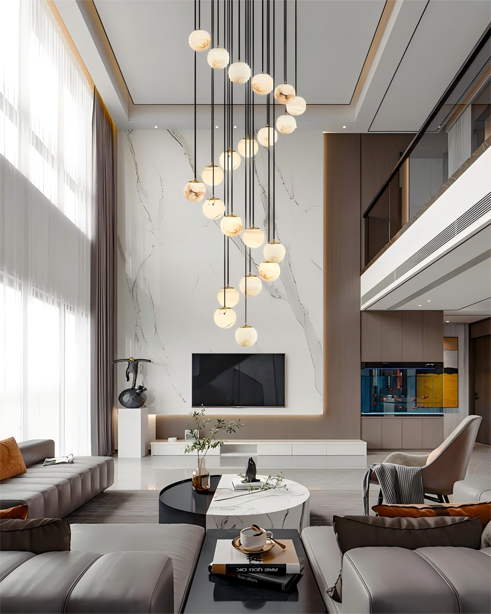 Alabaster Stone 9-Light Cluster Chandelier for Kitchen Island – Organic Modern, Brass, Mineral Series - LightsStory Chandeliers & Crystal Lighting - USA