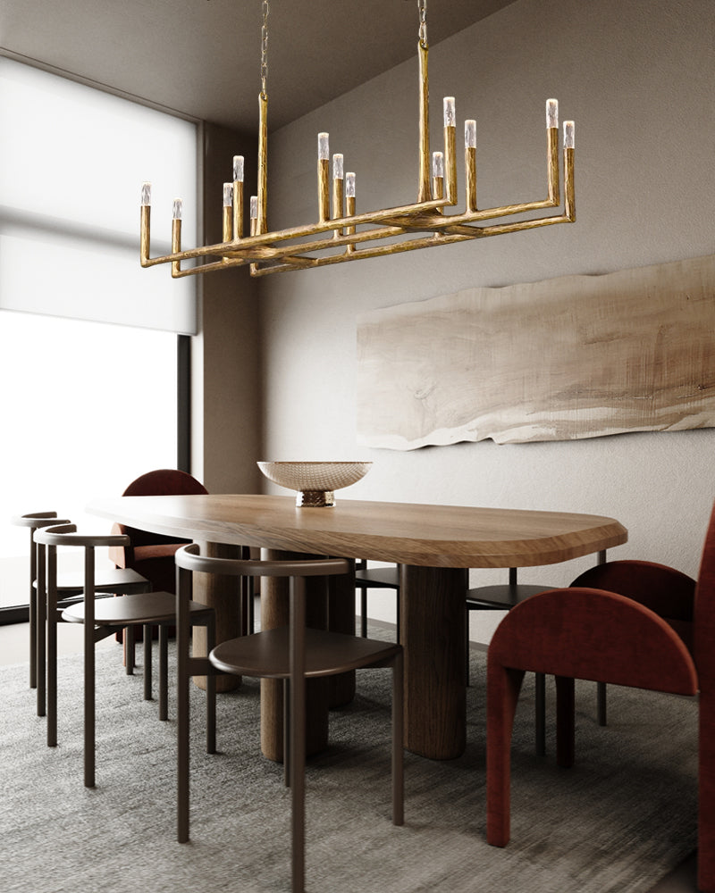 Elmsworth Series Architectural Linear Chandelier | Hand-Hammered Linear Hand-Forged Raw Iron, Bold Matte Black for Dining Rooms and Open Concept Spaces