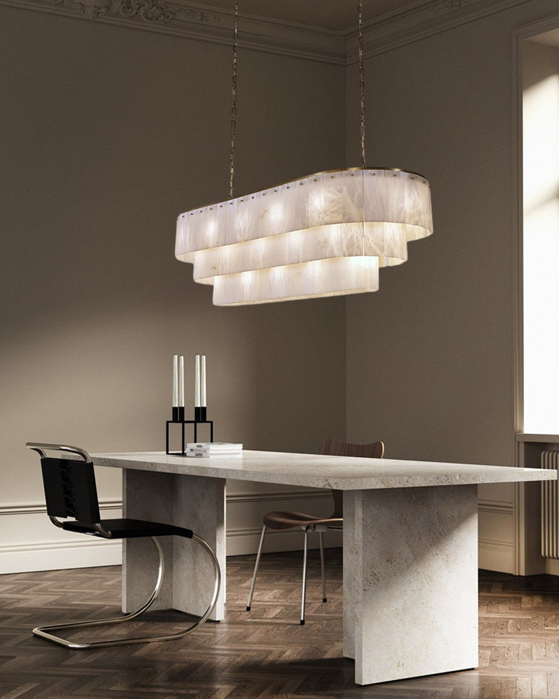 Natural Alabaster Tiered Chandelier for Living Room – Modern Luxury, Plated Gold & Black Finish - LightsStory Chandeliers & Crystal Lighting - USA
