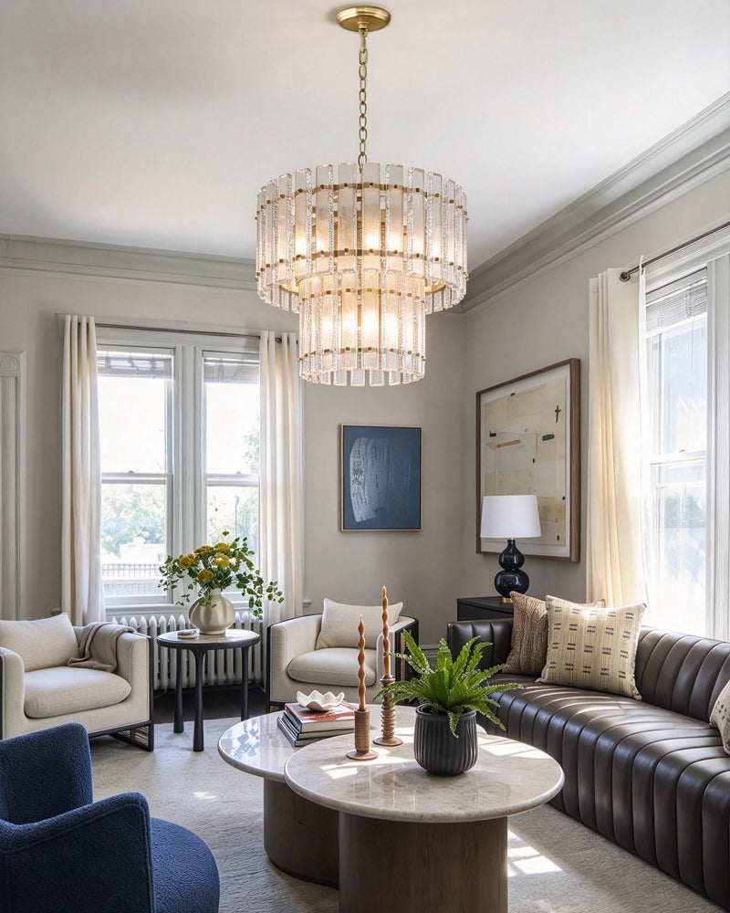 Solstice Aura Ghiaccio Glass Double Tier Drum Chandelier