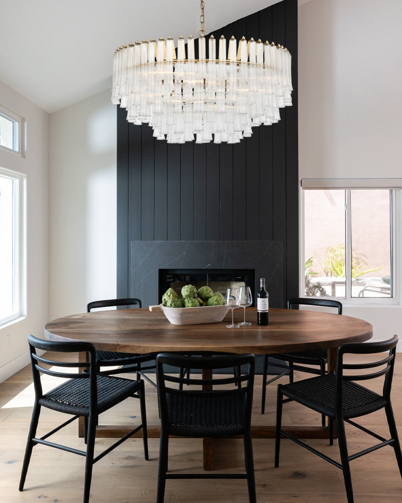 Fluted Glass Tiered Chandelier for Dining Room – Art Deco, Polished Metal & Black, Lorelei - LightsStory Chandeliers & Crystal Lighting - USA