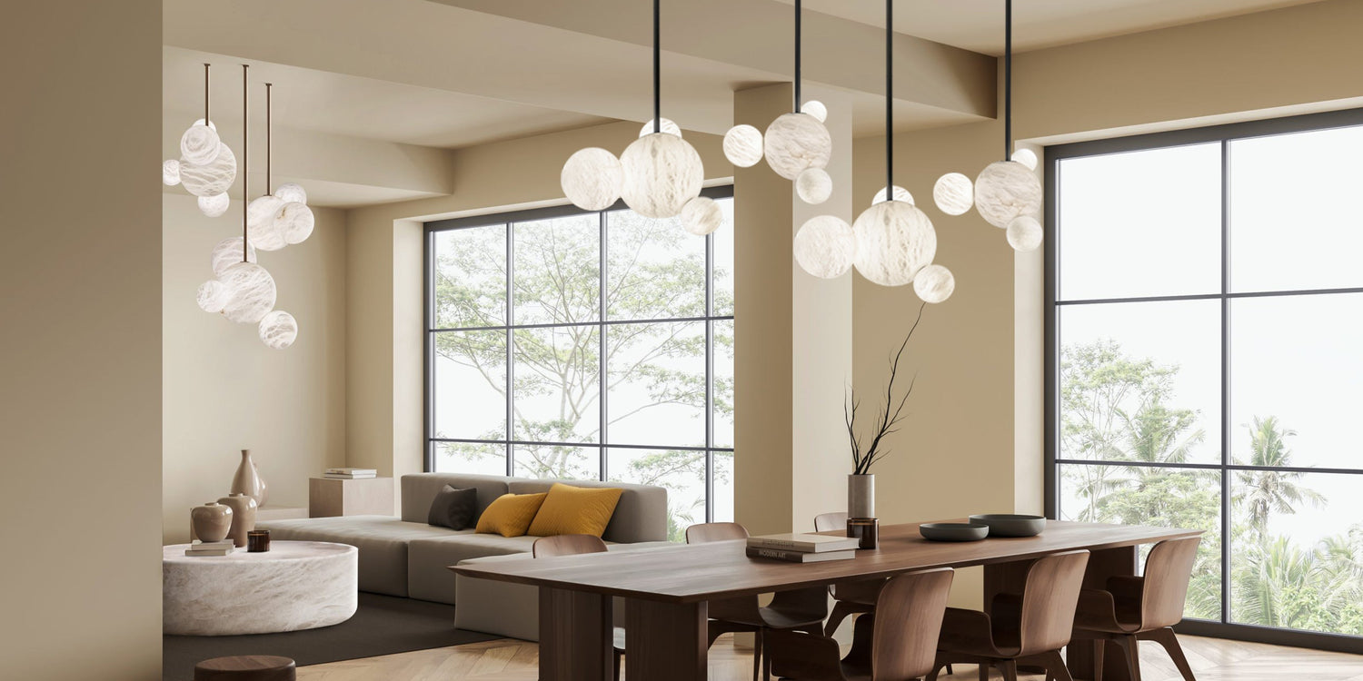 Nordic Black/Gold Disk Long Pendant Ceiling Lamp with alabaster globe cluster lighting