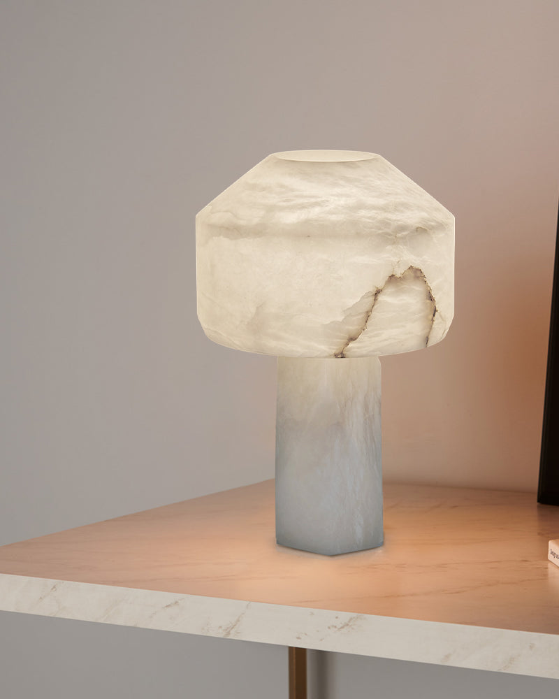 Solid Alabaster Conical Table Lamp for Bedroom Living – Modern, Natural Finish, Stone Series - LightsStory Chandeliers & Crystal Lighting - USA