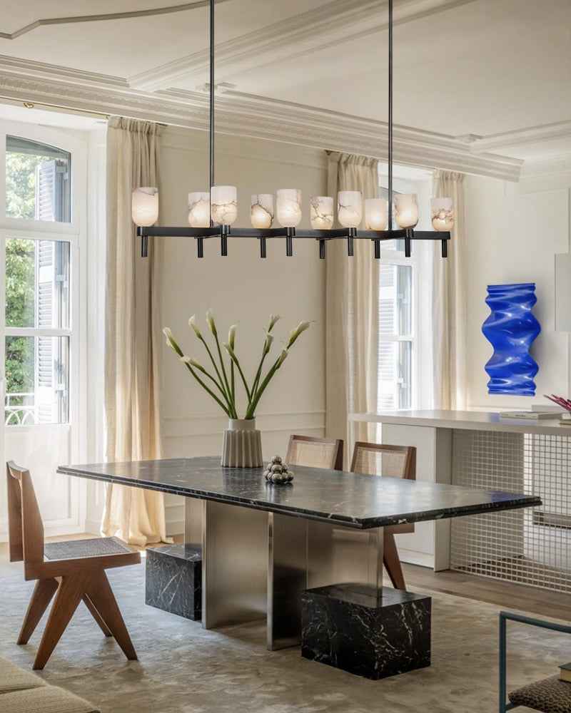 Lucian Alabaster Rectangle Chandelier - Heritage Brass - Statement