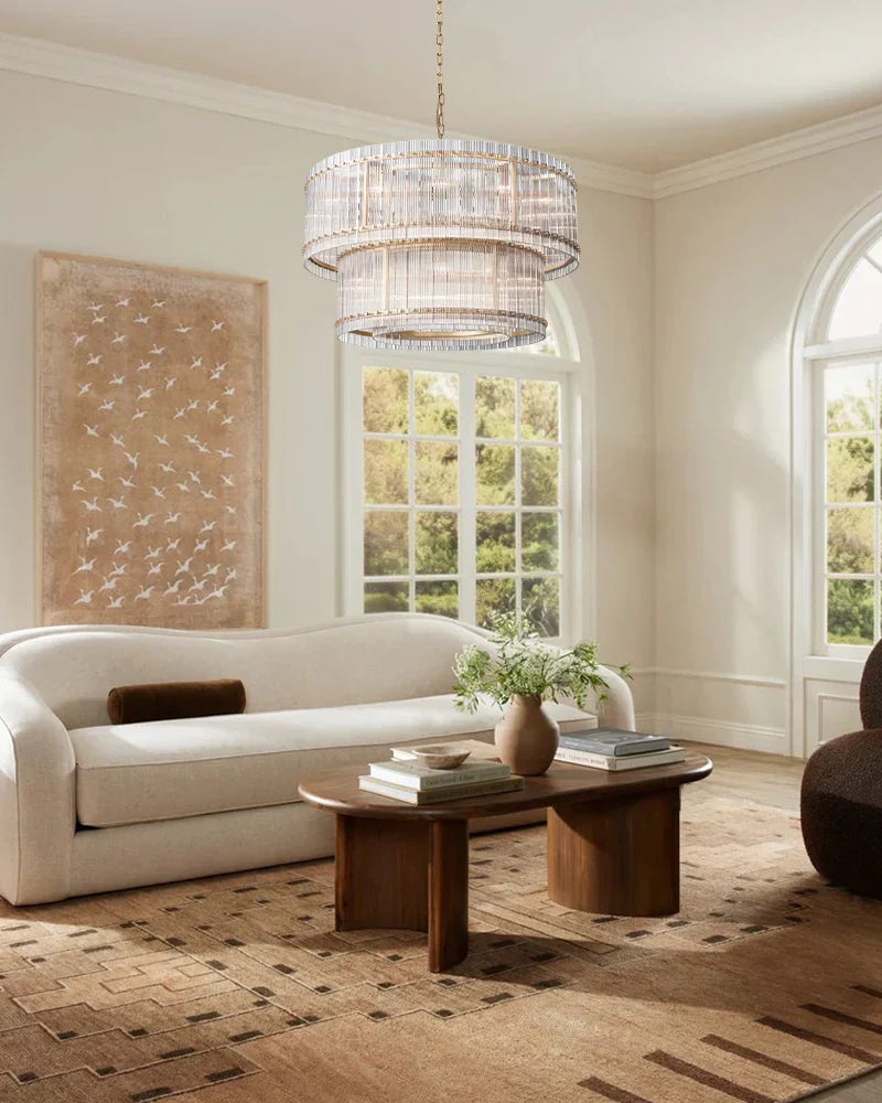 Val d’Isère Series Refractive Chandelier | Round Strip Glass Electroplated metal structure with unique glass panels, Antiqued Brass and Black Steel for Dining rooms, foyers, and staircases - LightsStory Chandeliers & Crystal Lighting - USA