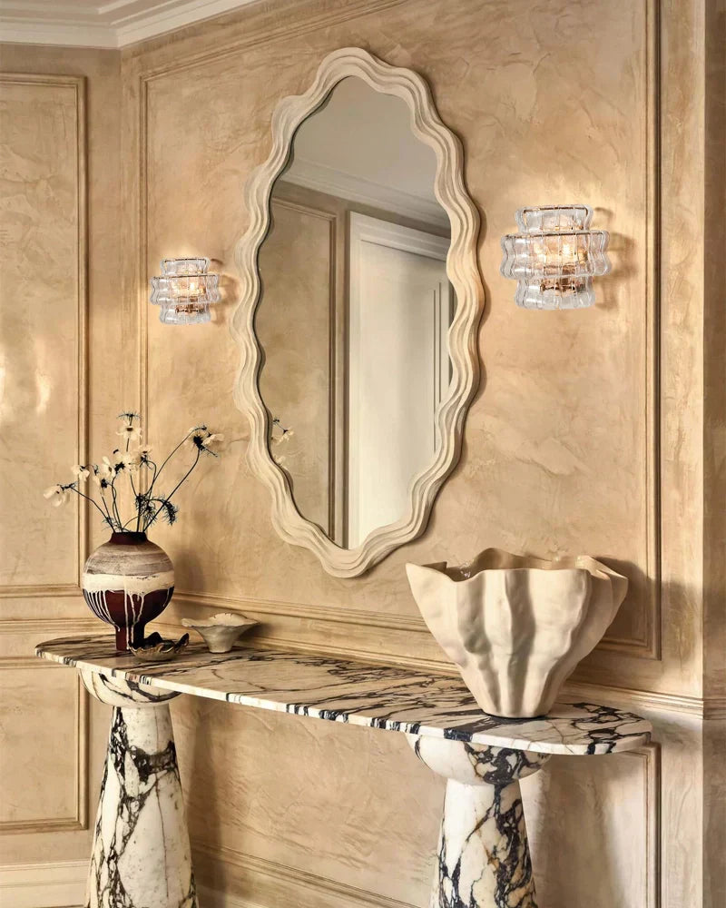 Giverny Series Ethereal Wall Sconce | Curved Textured Glass Curved Textured Glass and Plated Aluminum, Plated Brass or Black finish for Bedrooms, Hallways, and Living Spaces - LightsStory Chandeliers & Crystal Lighting - USA