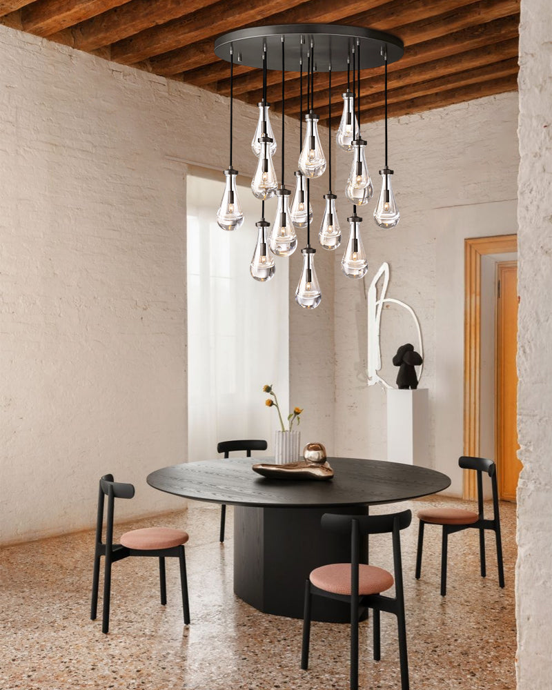 Aveline Series Cascading Chandelier | Linear Floating Raindrop Exquisite Blown Glass and Metal, Premium Metal for Dining Rooms and Kitchen Islands