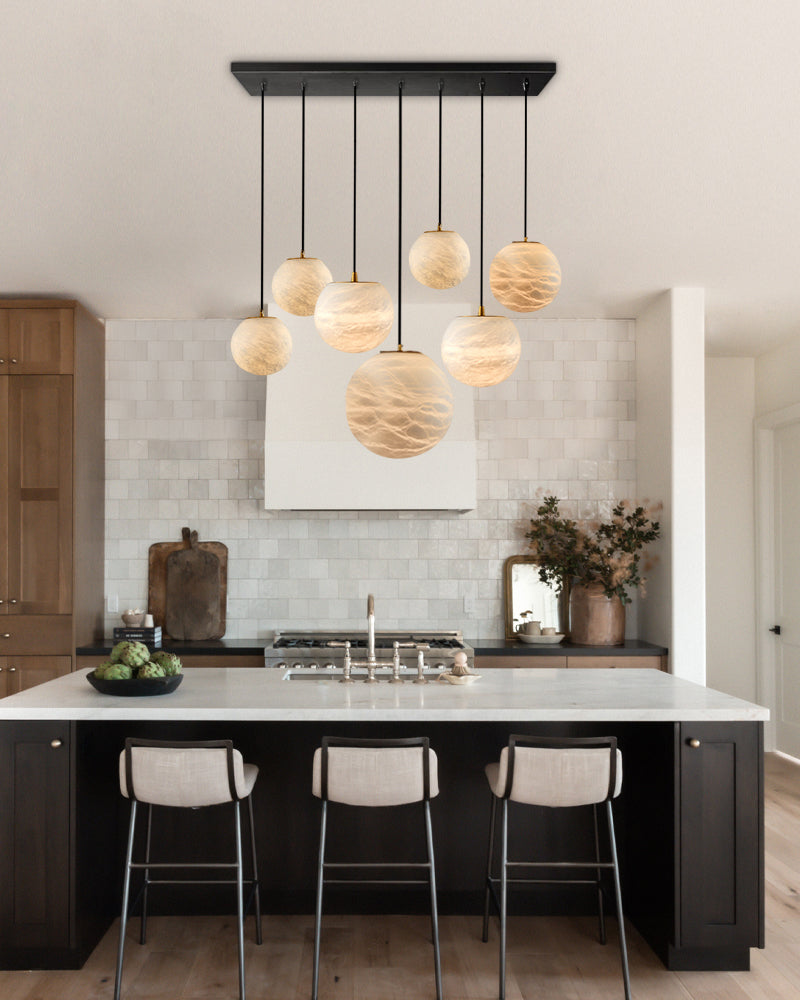Ethereal Alabaster Globe Pendant Light - Natural Spanish Alabaster, Custom, Serene Matte Trim - Luxury Home Interior Lighting