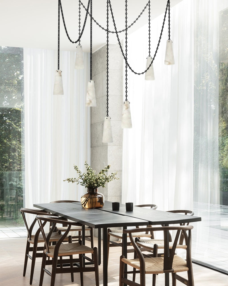 White Alabaster Style 7-Light Cluster Pendant for Dining Entryway – Modern, Black Finish, Marble Series - LightsStory Chandeliers & Crystal Lighting - USA