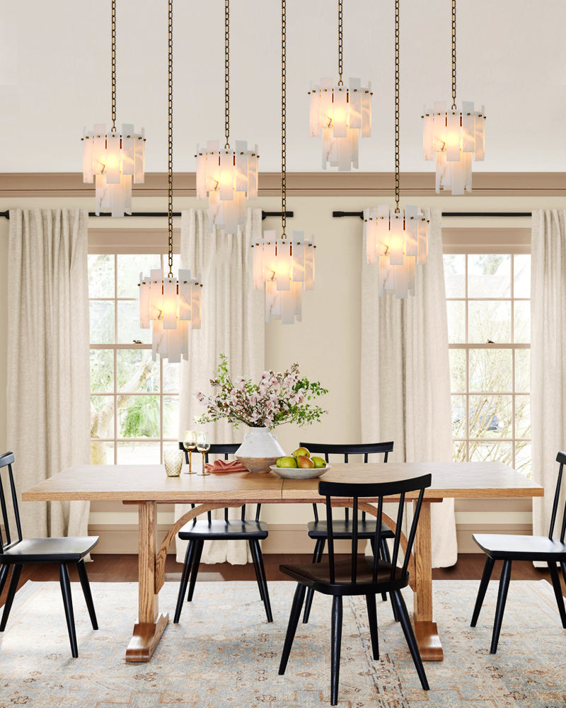 Alabaster Marble 2-Tier Chandelier for Dining Room – Vintage Modern, Antique Brass, 7-Light Round - LightsStory Chandeliers & Crystal Lighting - USA