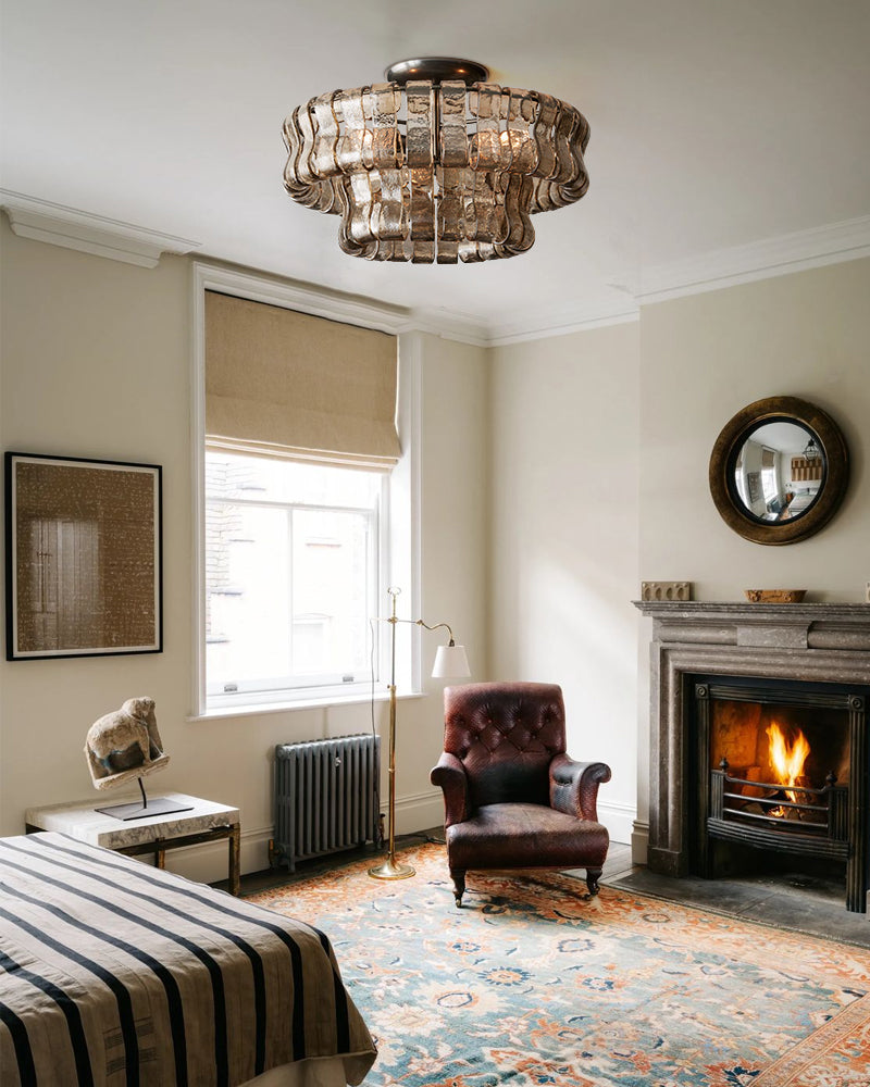 Art Multi-Tier Glass Ghiaccio Flush Mount Ceiling Light - Bronze Brass