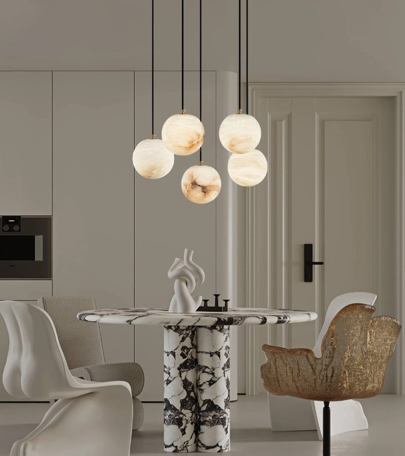 Spanish Alabaster 16-Light Cluster Pendant for Staircase – Minimalist, Natural Stone, Celestial - LightsStory Chandeliers & Crystal Lighting - USA