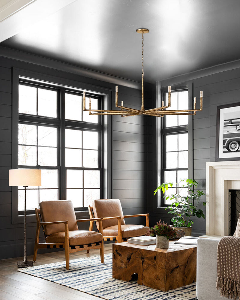 Elmsworth Series Grand Chandelier | Tapered Silhouette Hand-Hammered Forged Wrought Iron, Antique Black or Brushed Copper finish for Great Rooms and Grand Dining Halls