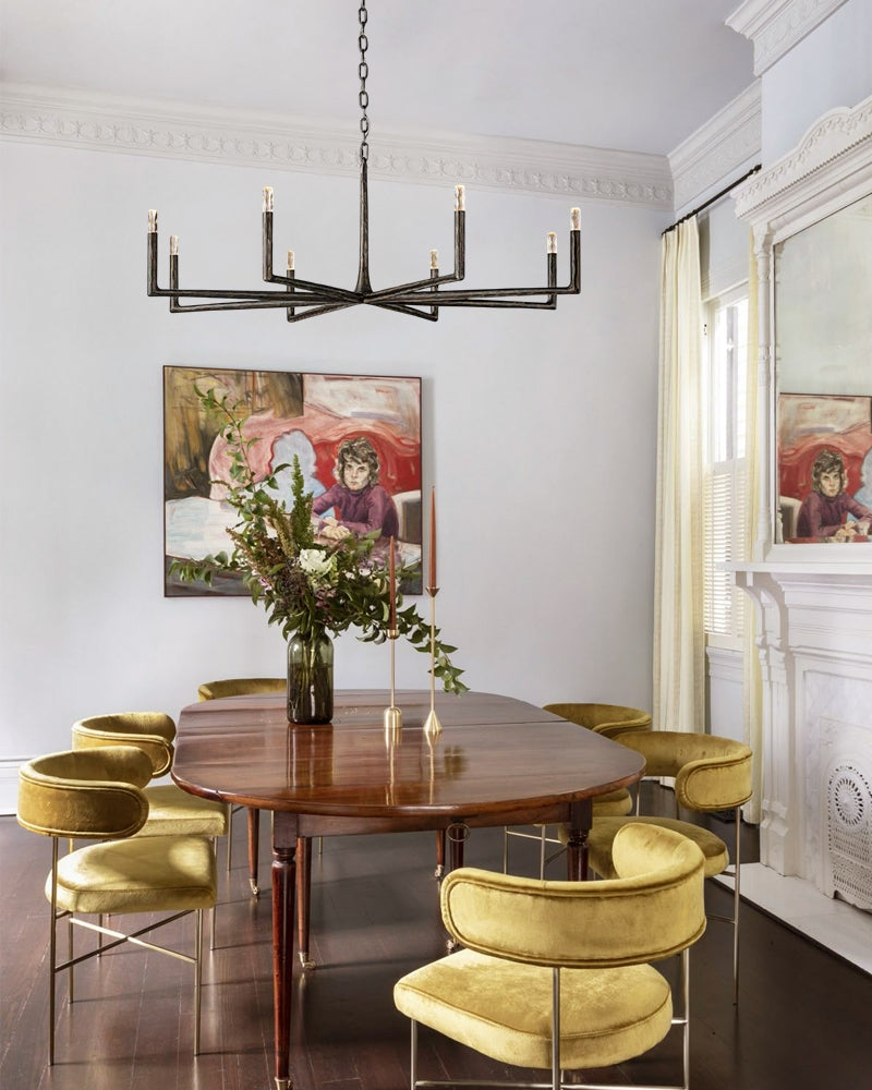 Elmsworth Series Architectural Chandelier | Tapered Silhouette Hand-Hammered Forged Brass &amp; Iron, Warm Brushed Copper &amp; Matte Black for Living Rooms and Dining Areas