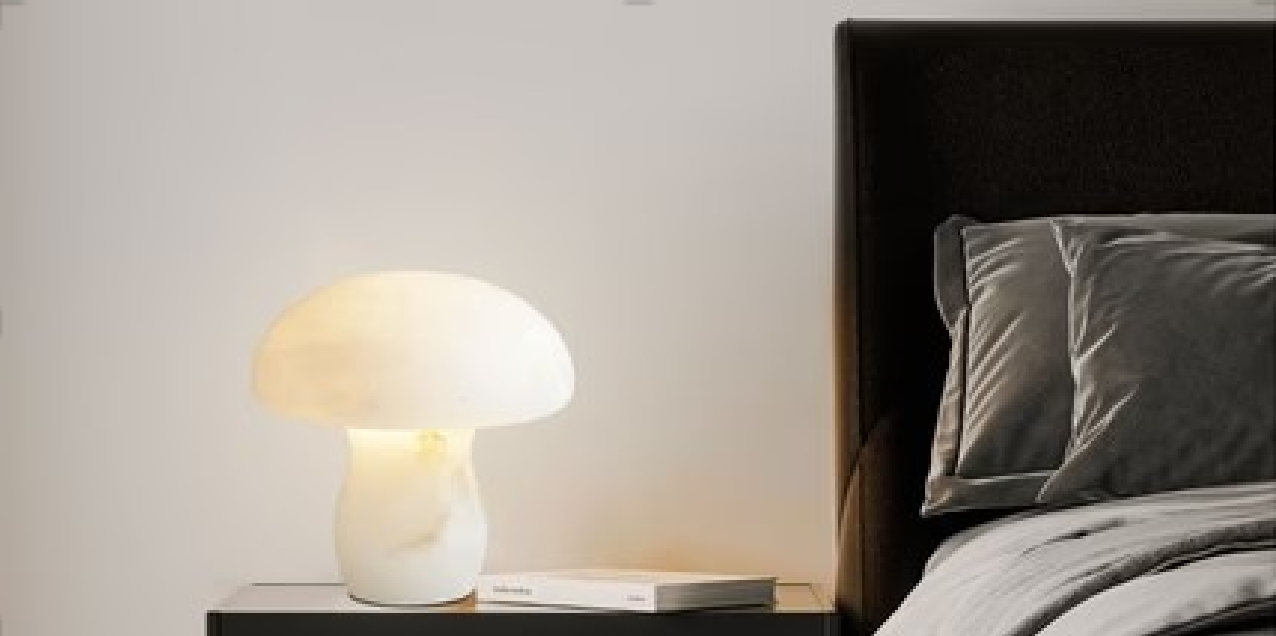 E27 white Cosy table lamp with mushroom marble shade