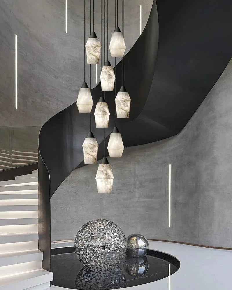 LightsStory Ethereal Marble Round Pendant Light - Artisanal Black - L