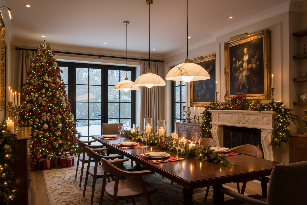 Festive Luxury Lighting - Handcrafted Alabaster & Brass Fixtures for Holiday Entertaining