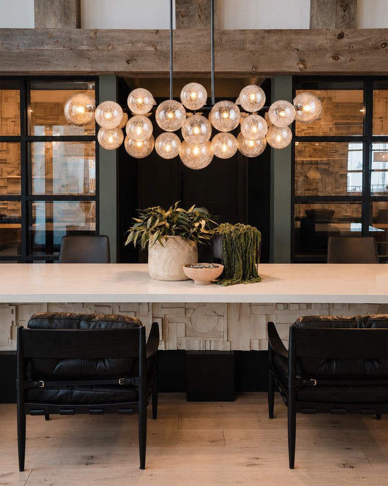 Megève Pearl Glass Bubble Globe Sputnik Cluster Linear Chandelier - Glass Orb Clusters, Serene Blck Trim - Kitchen Islands & Dining Rooms