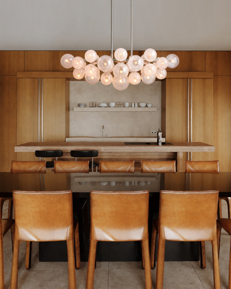 Megève Pearl Glass Bubble Globe Sputnik Cluster Linear Chandelier - Glass Orb Clusters, Serene Blck Trim - Kitchen Islands & Dining Rooms