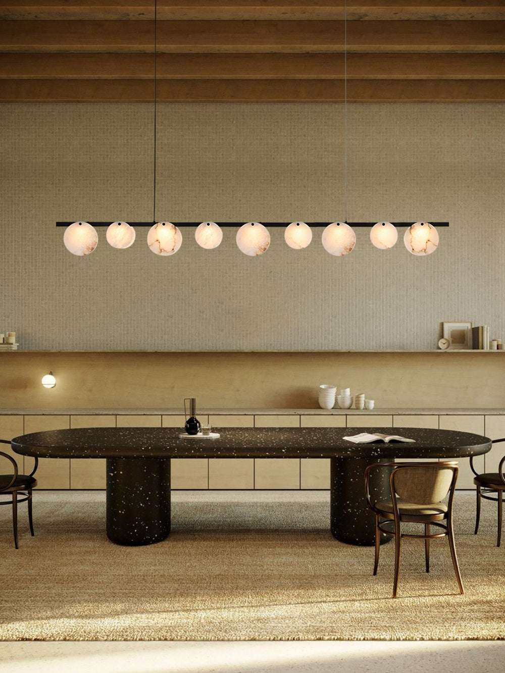 LightsStory Alabaster Statement Pendant Light - Linear Round Brass