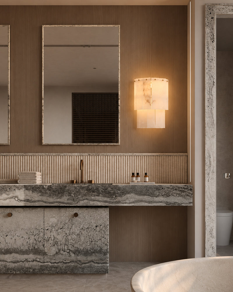 LightsStory Alabaster Square Wall Sconce - Statement Heritage Brass