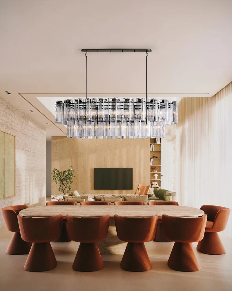 Saint-Cirq Series Refractive Chandelier | 2-Tier Oval Reeded Clear and Smoke Glass with Steel, Brushed Black and Brass for Dining Rooms and Entryways American chandelier
