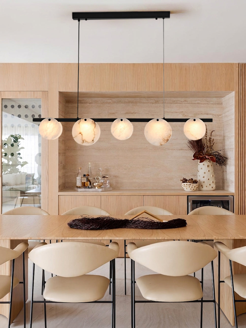 LightsStory Alabaster Statement Pendant Light - Linear Round Brass