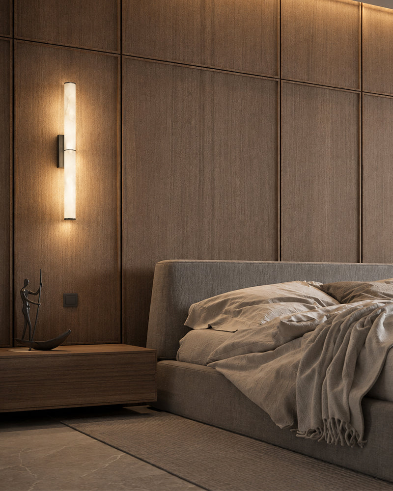 Cora Alabaster Halo Capsule Double Wall Sconce Light - Natural Spanish Alabaster, Lux Gold Trim - Hallways, Bedrooms & Bathrooms