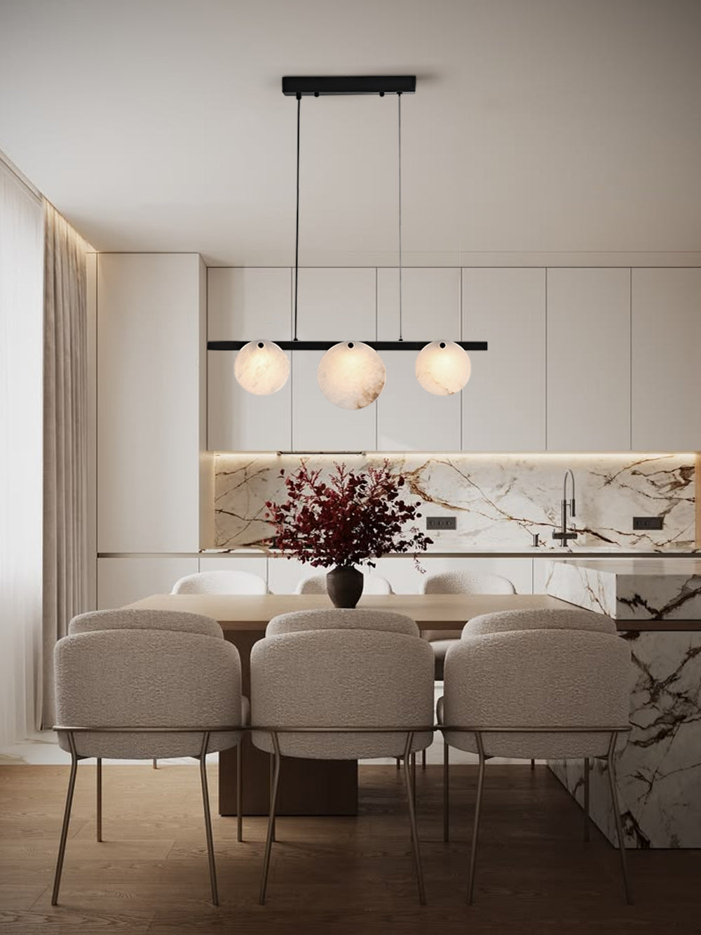 LightsStory Alabaster Statement Pendant Light - Linear Round Brass