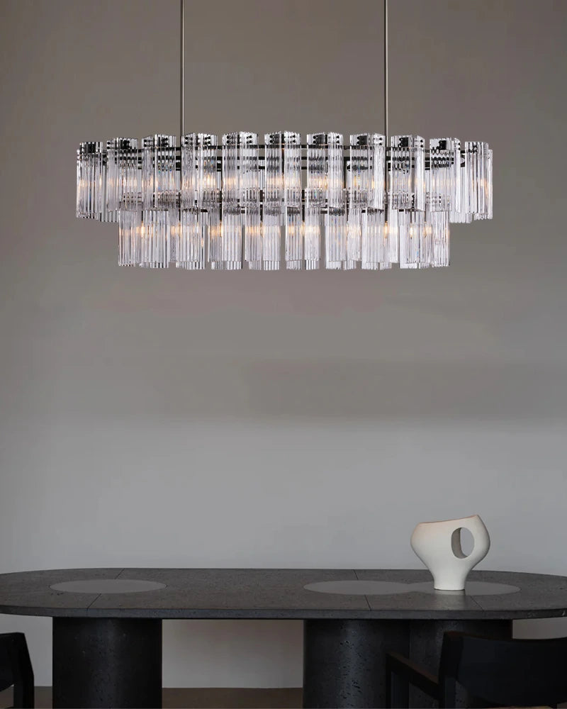 Saint-Cirq Series Refractive Chandelier | 2-Tier Oval Reeded Clear and Smoke Glass with Steel, Brushed Black and Brass for Dining Rooms and Entryways American chandelier