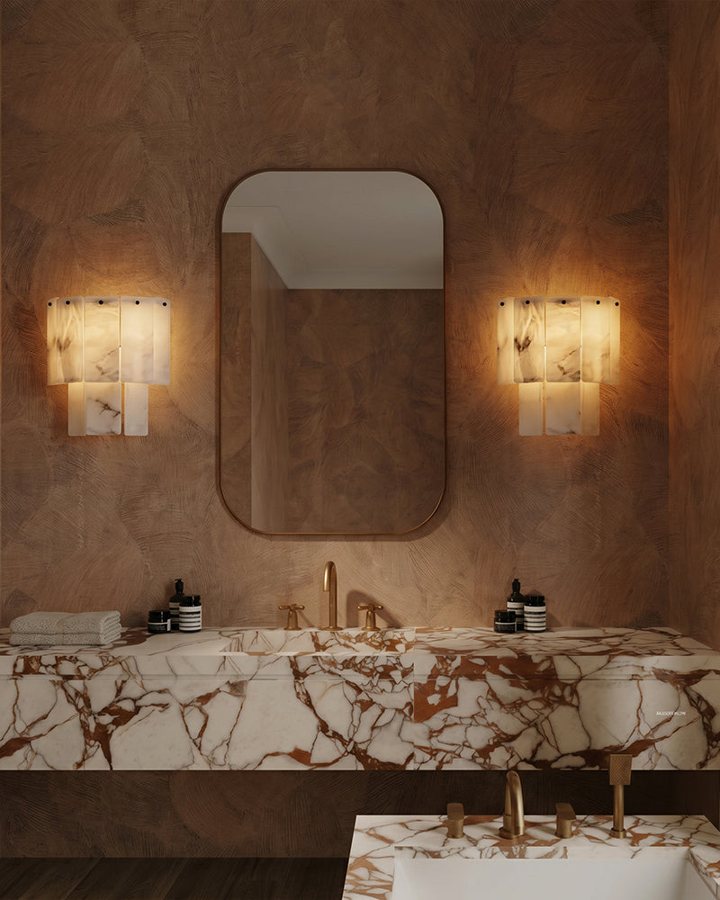 LightsStory Alabaster Square Wall Sconce - Statement Heritage Brass