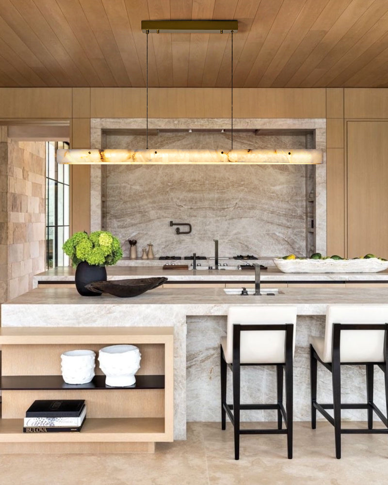 LightsStory Linear Alabaster Pendant Light - Statement Natural Stone