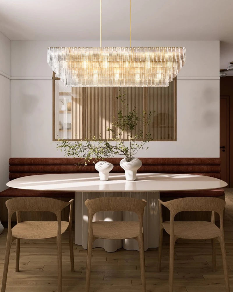Cassis Series Geometric Chandelier | Multi-Tier Ridged Glass Hand-Sculpted Clear and Smoke Ridged Glass, Polished Architectural finish for Dining Rooms and Grand Foyers American chandelier