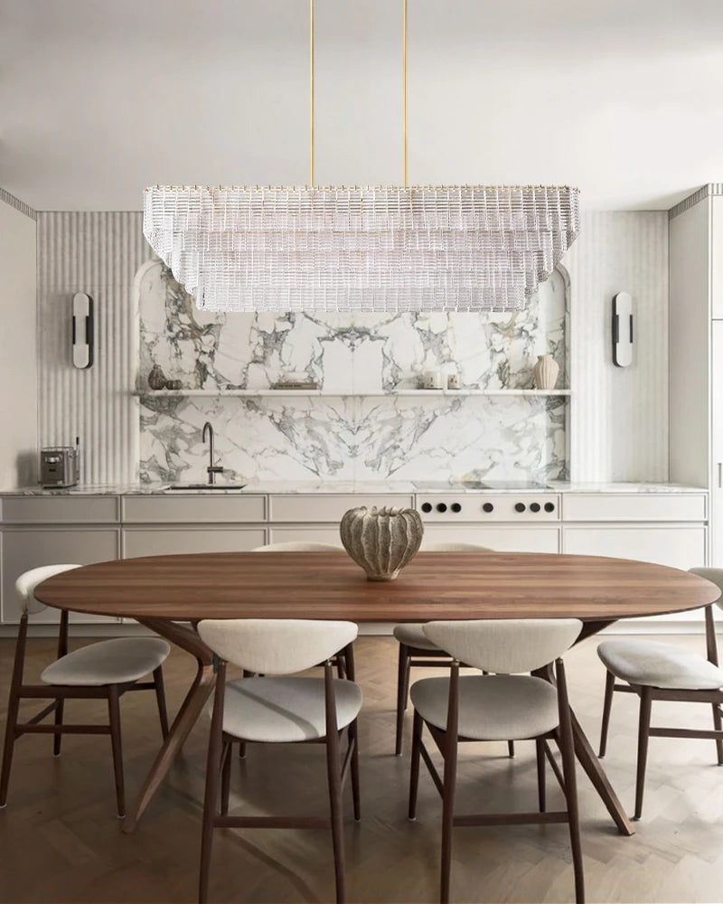 Cassis Series Geometric Chandelier | Multi-Tier Ridged Glass Hand-Sculpted Clear and Smoke Ridged Glass, Polished Architectural finish for Dining Rooms and Grand Foyers American chandelier