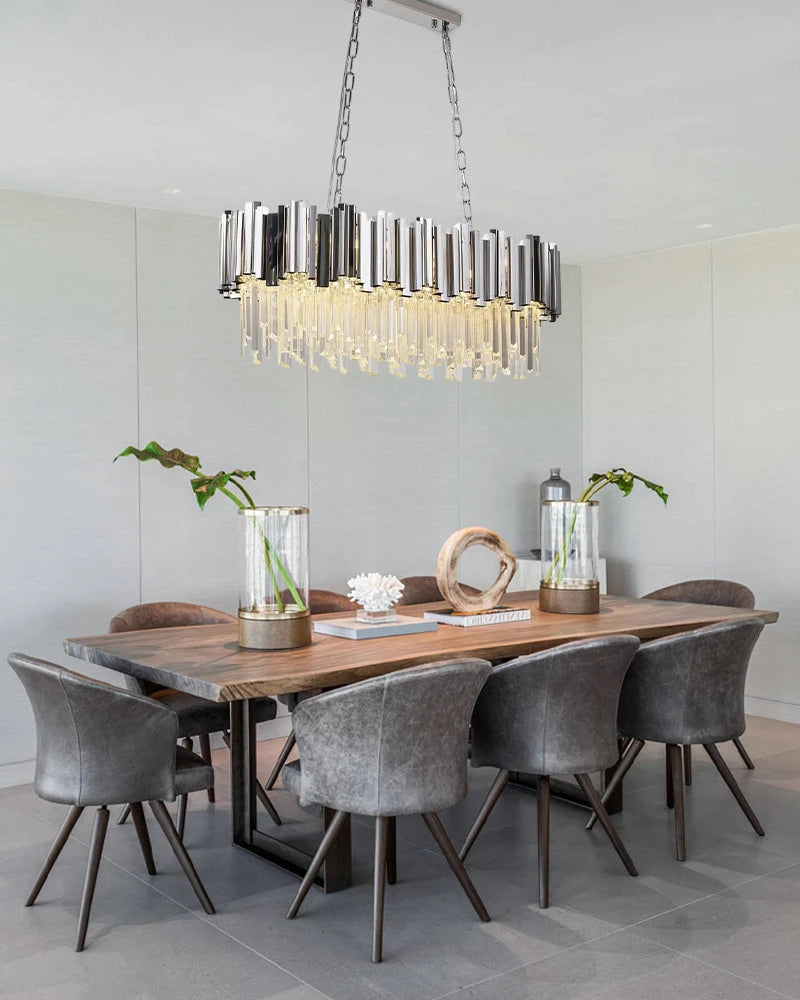 LightsStory Series Cascading Chandelier | Oval Silhouette Cascading K9 Crystals and Premium Stainless Steel, Premium Gold Stainless Steel finish for Dining Rooms and Grand Foyers Luxury Oval Chandelier