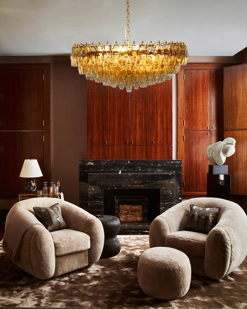 Cortina Murano Glass Golden Amber Multi-Tiered Dome Chandelier - Hand Blown Murano Glass, Lux Brass Trim - Living Rooms, Bedrooms, Dining Rooms